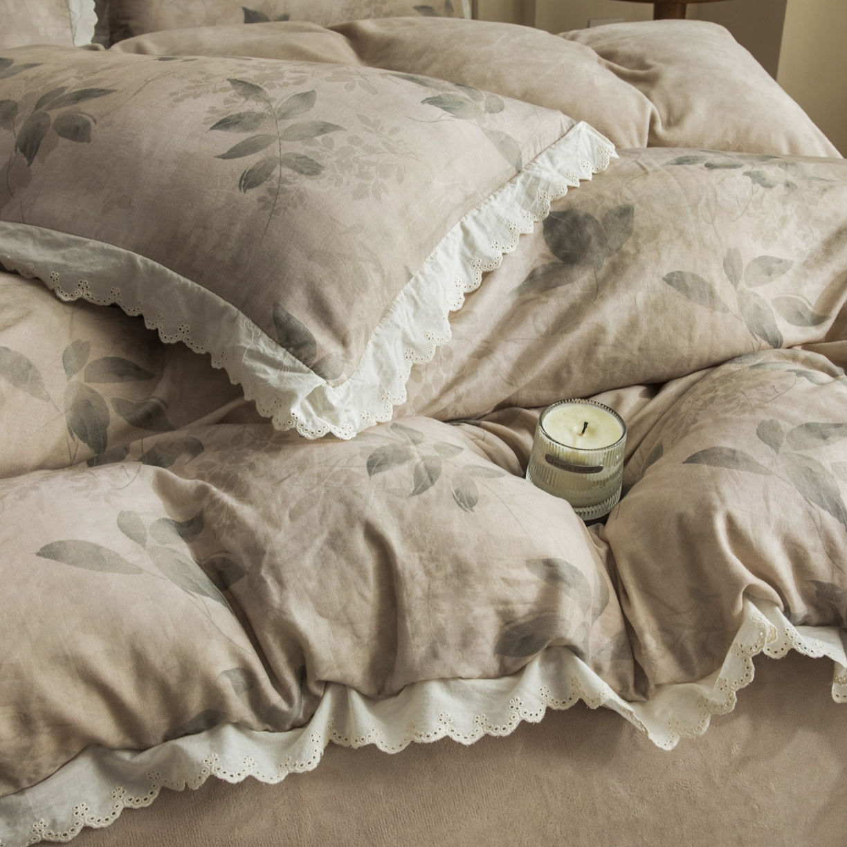 91家纺网 家纺一手货源 找家纺 大境 2025秋冬新款A类全棉双层纱棉加牛奶绒四件套韩版公主风 可颂