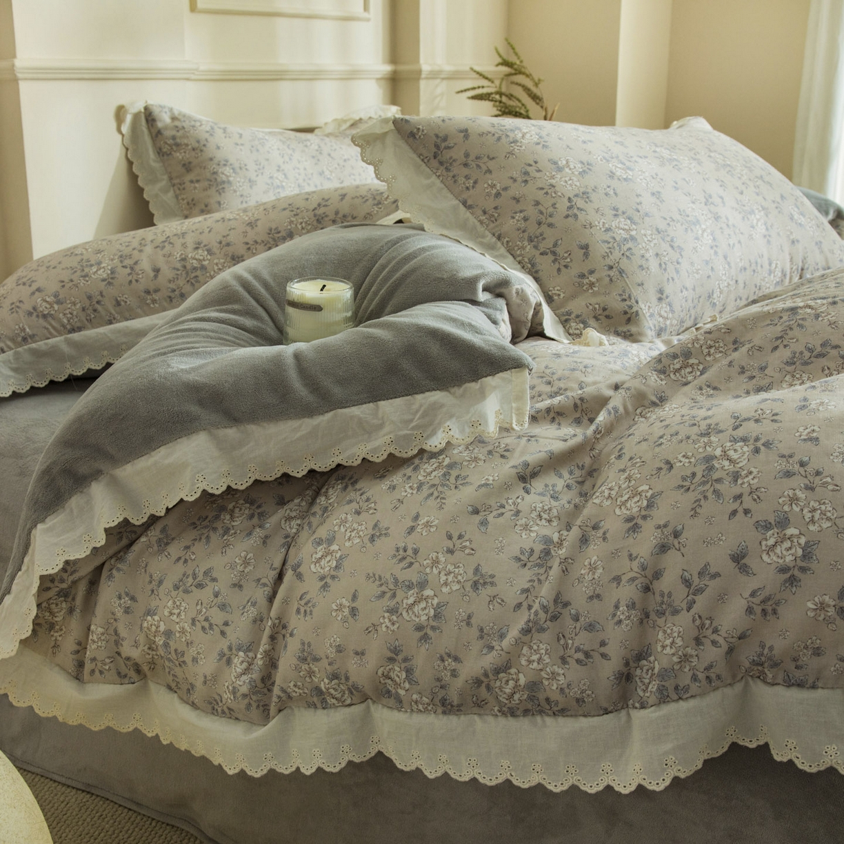 91家纺网 家纺一手货源 找家纺 大境 2025秋冬新款A类全棉双层纱棉加牛奶绒四件套韩版公主风 秋屿