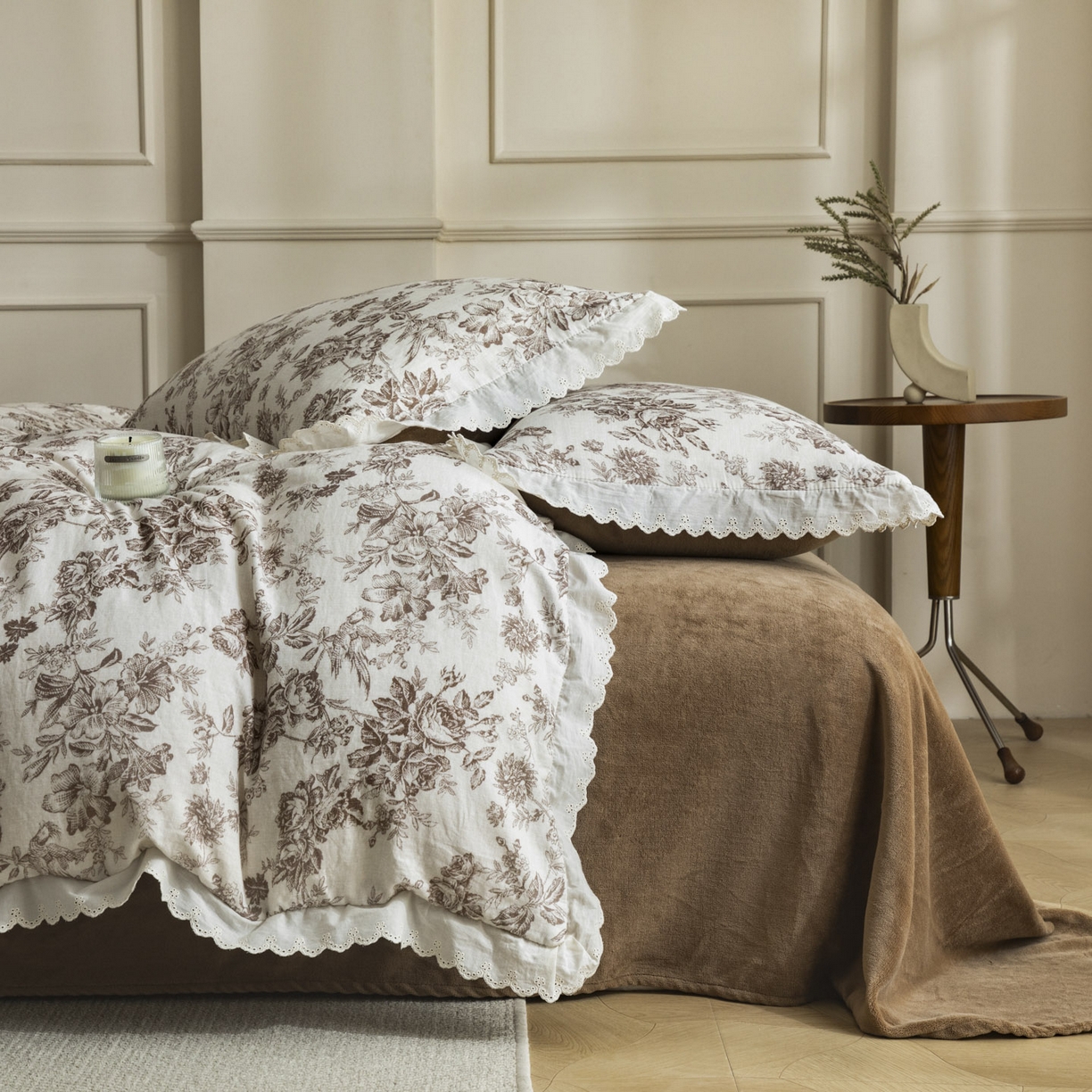 91家纺网 家纺一手货源 找家纺 大境 2025秋冬新款A类全棉双层纱棉加牛奶绒四件套韩版公主风 映秋