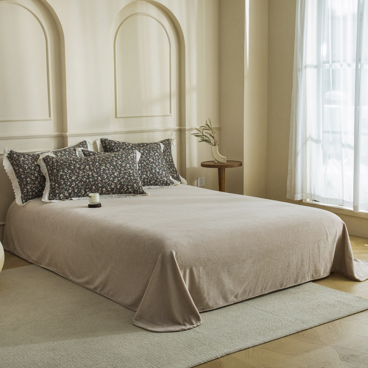 91家纺网 家纺一手货源 找家纺 大境 2025秋冬新款A类全棉双层纱棉加牛奶绒四件套韩版公主风 春野