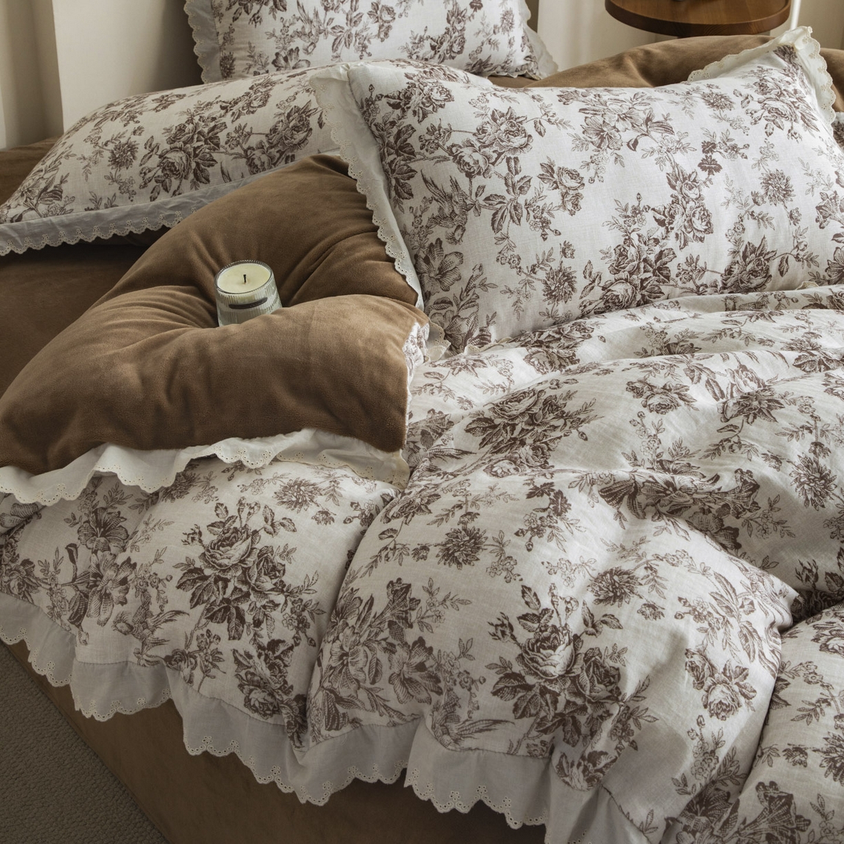 91家纺网 家纺一手货源 找家纺 （总）大境 2025秋冬新款A类全棉双层纱棉加牛奶绒四件套韩版公主风