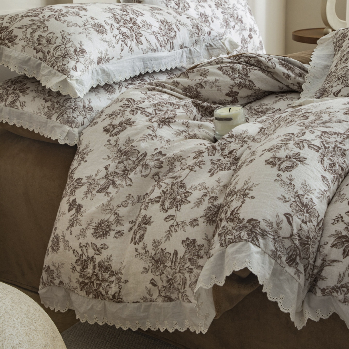 91家纺网 家纺一手货源 找家纺 大境 2025秋冬新款A类全棉双层纱棉加牛奶绒四件套韩版公主风 映秋