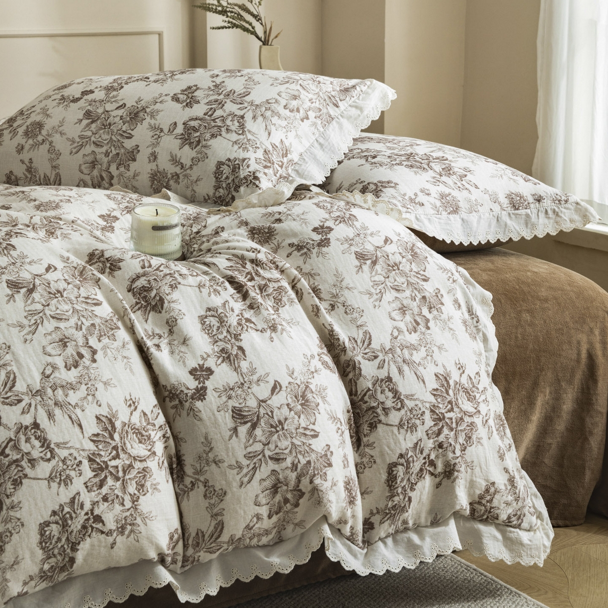 91家纺网 家纺一手货源 找家纺 大境 2025秋冬新款A类全棉双层纱棉加牛奶绒四件套韩版公主风 映秋