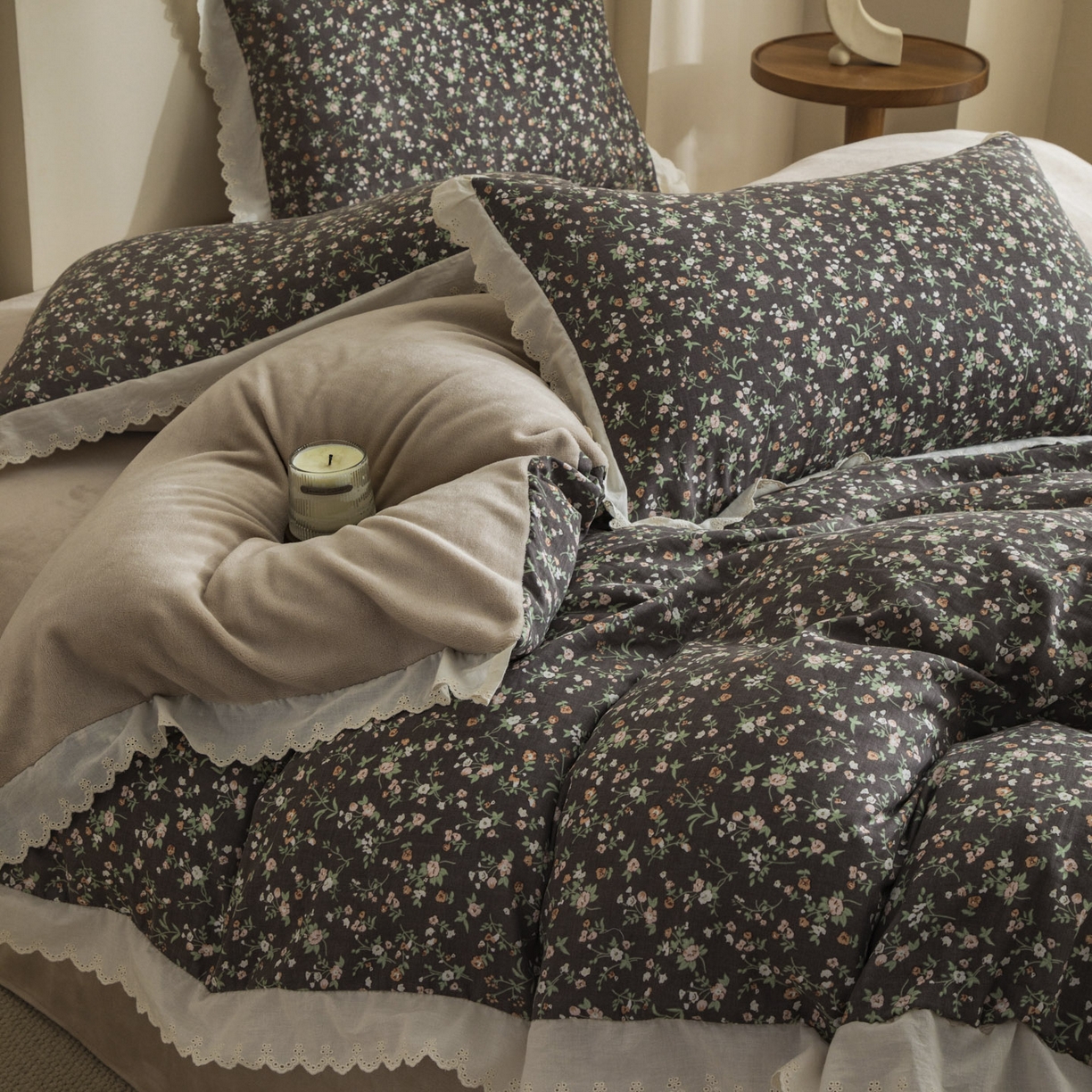 大境 2025秋冬新款A类全棉双层纱棉加牛奶绒四件套韩版公主风 春野