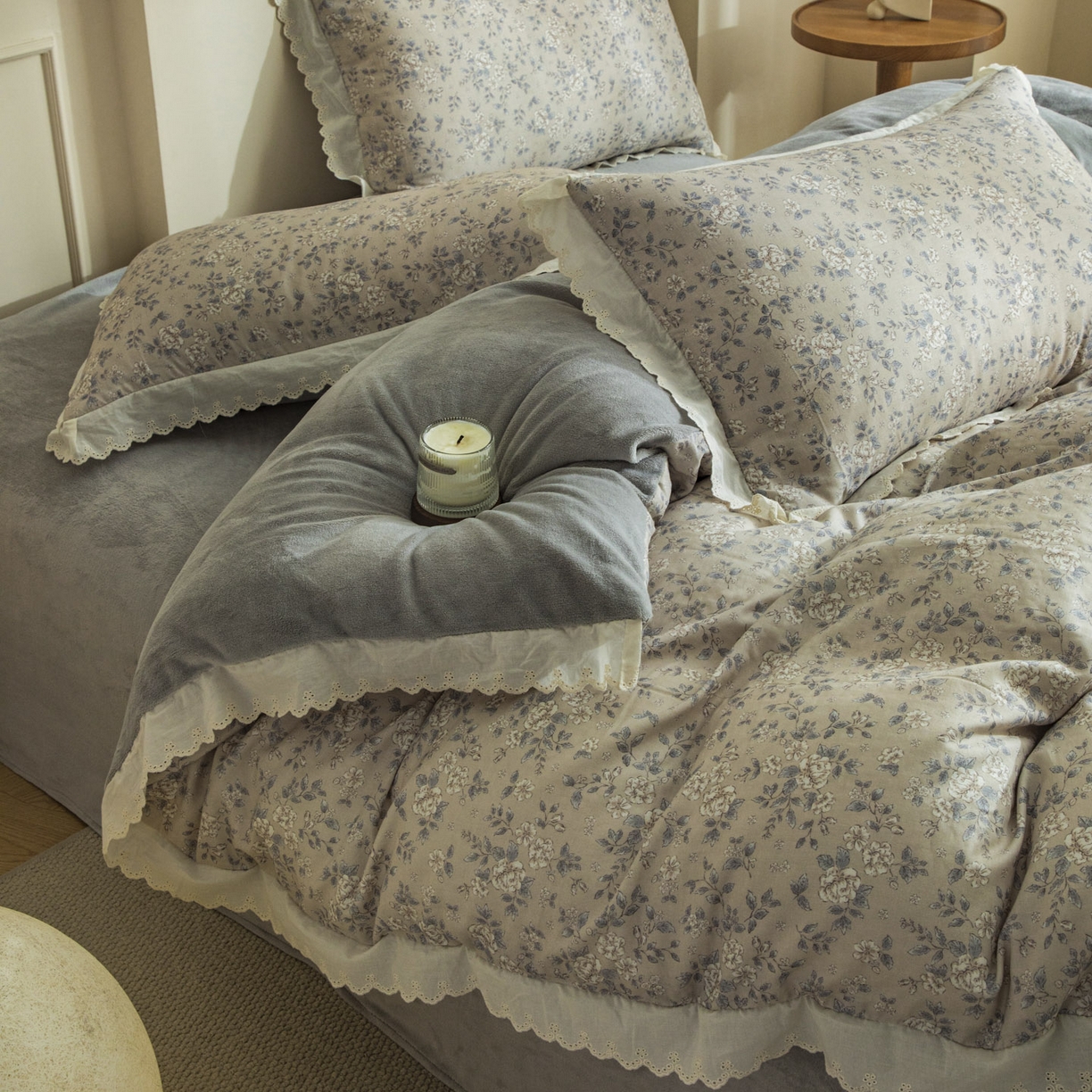 大境 2025秋冬新款A类全棉双层纱棉加牛奶绒四件套韩版公主风 秋屿