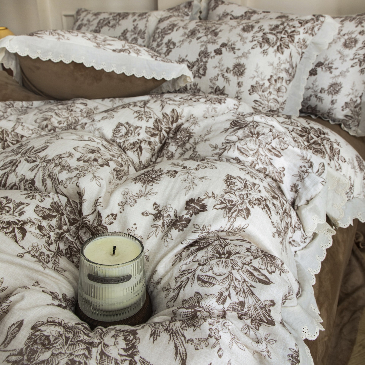 91家纺网 家纺一手货源 找家纺 大境 2025秋冬新款A类全棉双层纱棉加牛奶绒四件套韩版公主风 映秋