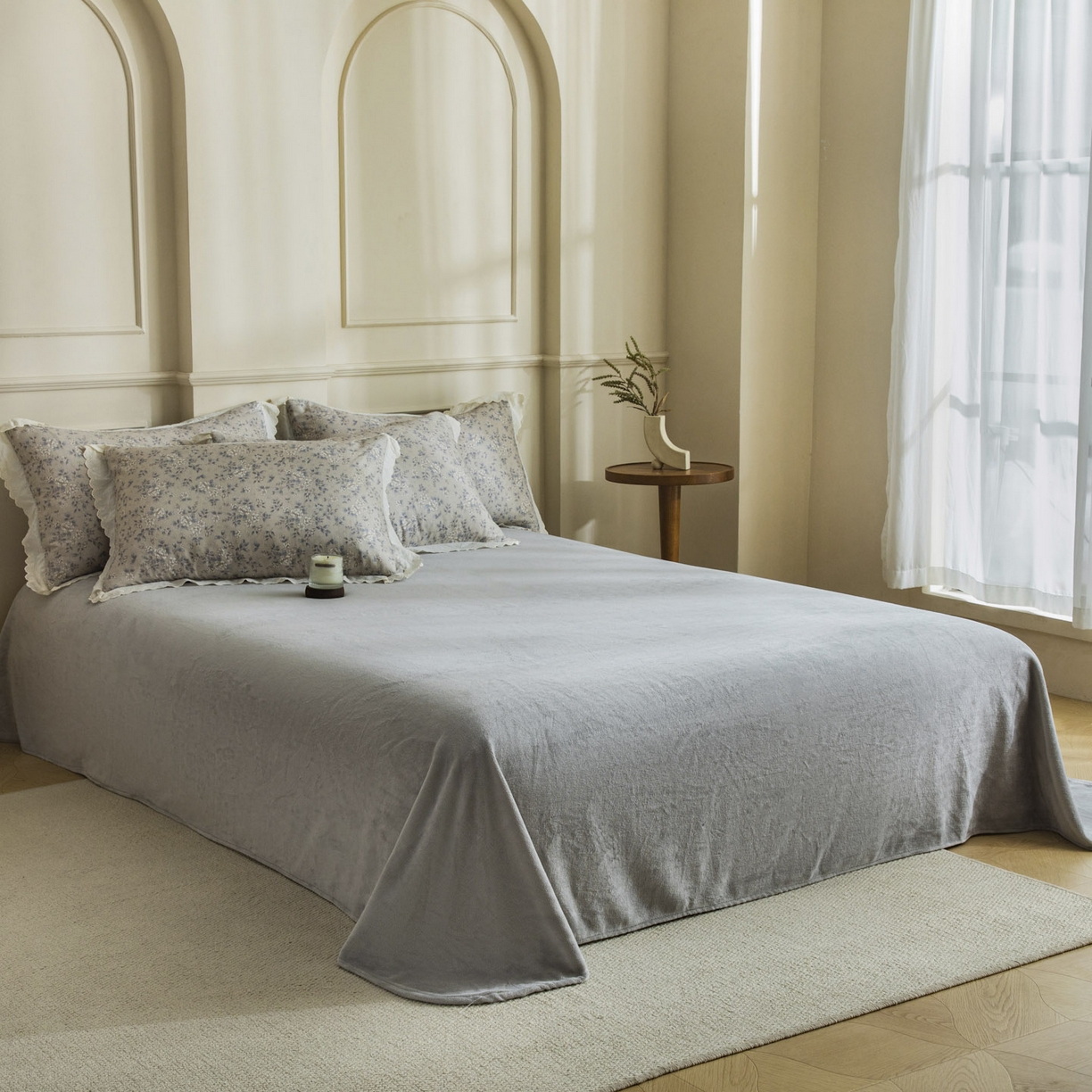 91家纺网 家纺一手货源 找家纺 大境 2025秋冬新款A类全棉双层纱棉加牛奶绒四件套韩版公主风 秋屿