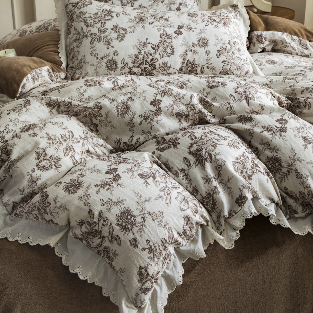 91家纺网 家纺一手货源 找家纺 大境 2025秋冬新款A类全棉双层纱棉加牛奶绒四件套韩版公主风 映秋