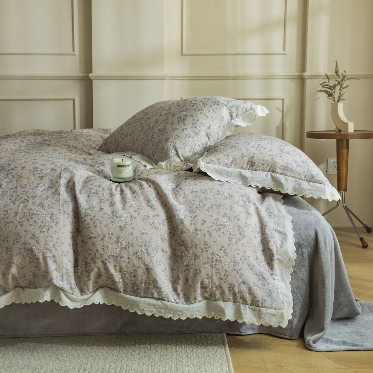 91家纺网 家纺一手货源 找家纺 大境 2025秋冬新款A类全棉双层纱棉加牛奶绒四件套韩版公主风 秋屿