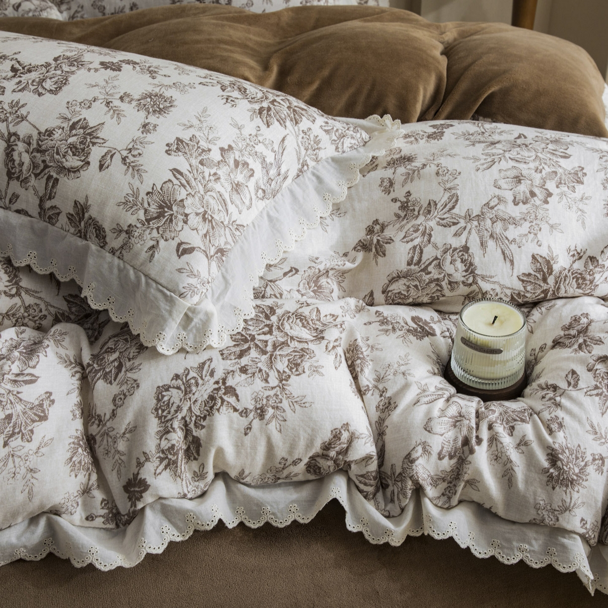 91家纺网 家纺一手货源 找家纺 大境 2025秋冬新款A类全棉双层纱棉加牛奶绒四件套韩版公主风 映秋