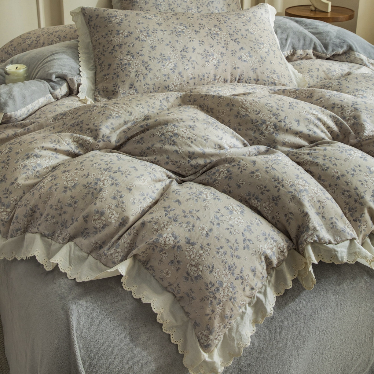 91家纺网 家纺一手货源 找家纺 大境 2025秋冬新款A类全棉双层纱棉加牛奶绒四件套韩版公主风 秋屿