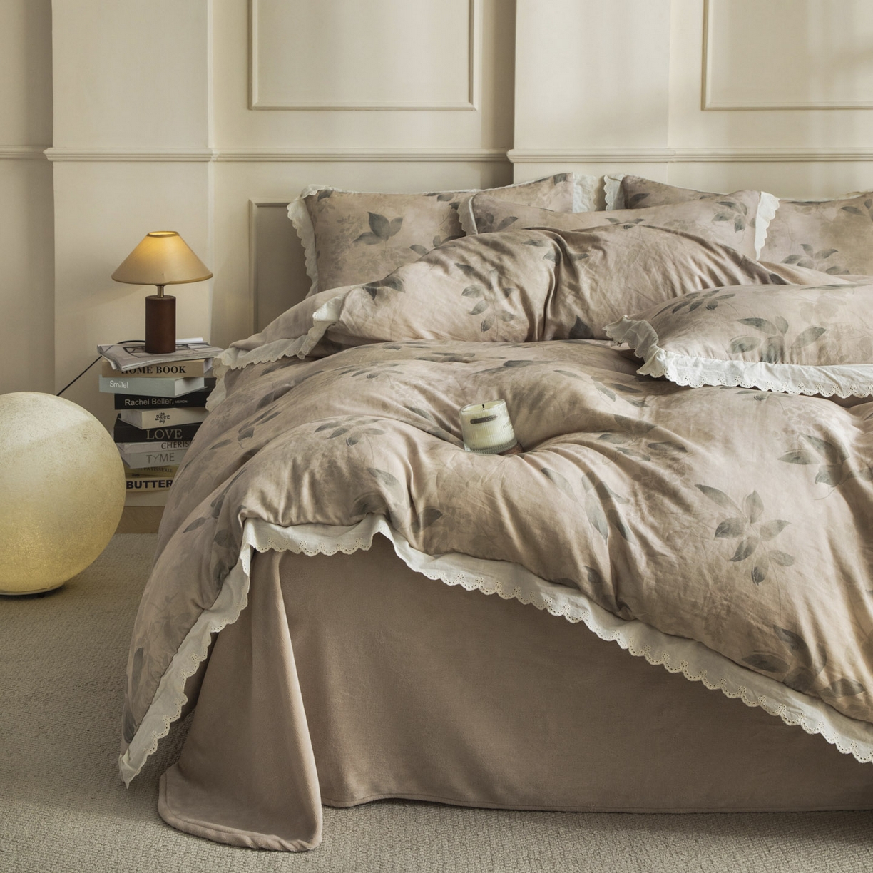 91家纺网 家纺一手货源 找家纺 大境 2025秋冬新款A类全棉双层纱棉加牛奶绒四件套韩版公主风 可颂