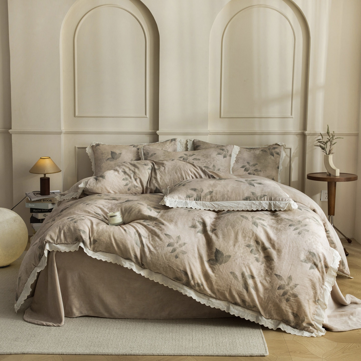 91家纺网 家纺一手货源 找家纺 大境 2025秋冬新款A类全棉双层纱棉加牛奶绒四件套韩版公主风 可颂