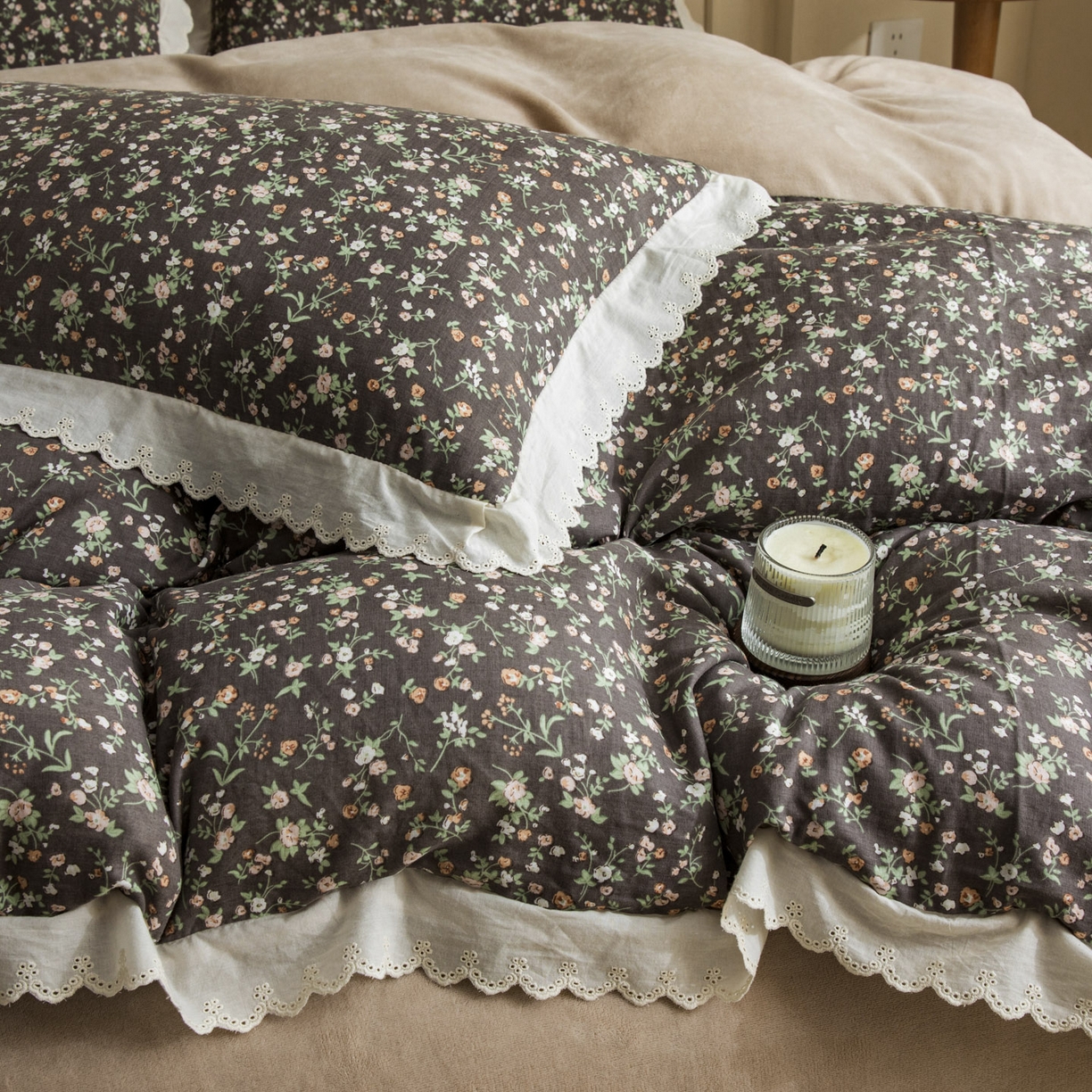 91家纺网 家纺一手货源 找家纺 （总）大境 2025秋冬新款A类全棉双层纱棉加牛奶绒四件套韩版公主风