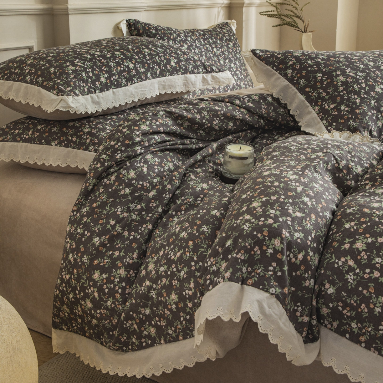 91家纺网 家纺一手货源 找家纺 大境 2025秋冬新款A类全棉双层纱棉加牛奶绒四件套韩版公主风 春野