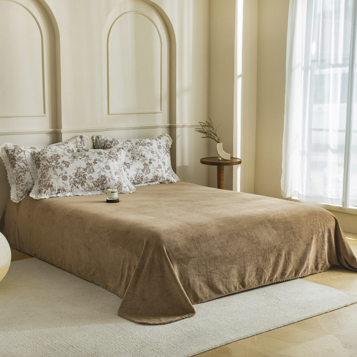 91家纺网 家纺一手货源 找家纺 大境 2025秋冬新款A类全棉双层纱棉加牛奶绒四件套韩版公主风 映秋