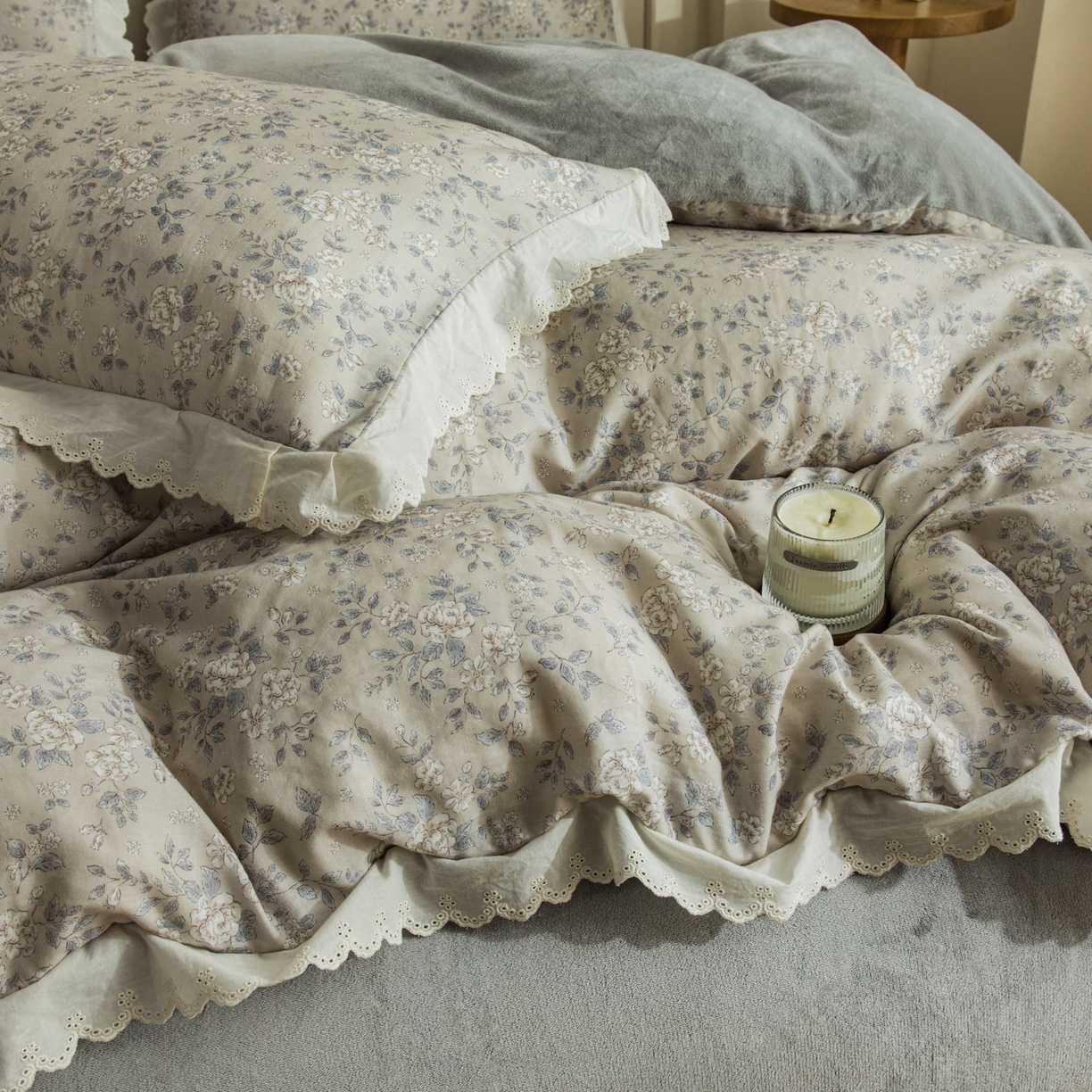 91家纺网 家纺一手货源 找家纺 大境 2025秋冬新款A类全棉双层纱棉加牛奶绒四件套韩版公主风 秋屿