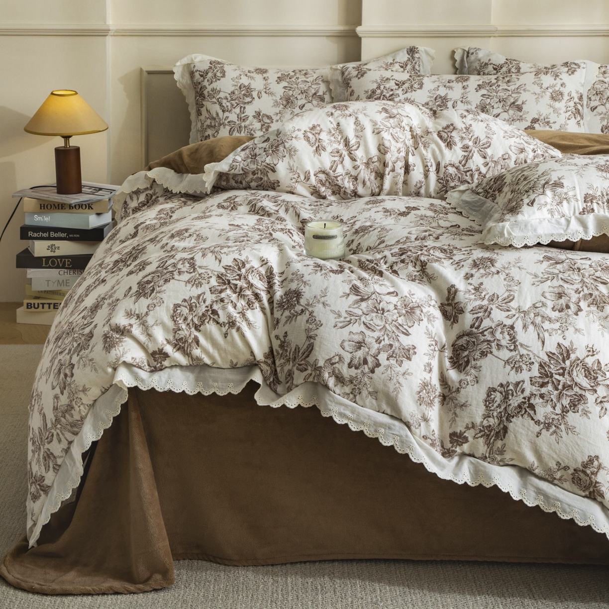 91家纺网 家纺一手货源 找家纺 大境 2025秋冬新款A类全棉双层纱棉加牛奶绒四件套韩版公主风 映秋