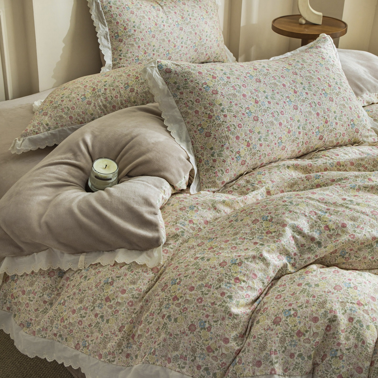 91家纺网 家纺一手货源 找家纺 （总）大境 2025秋冬新款A类全棉双层纱棉加牛奶绒四件套韩版公主风