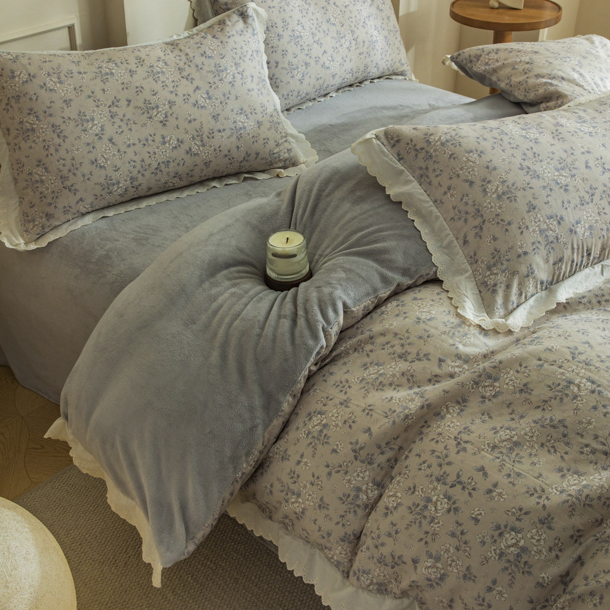 91家纺网 家纺一手货源 找家纺 大境 2025秋冬新款A类全棉双层纱棉加牛奶绒四件套韩版公主风 秋屿