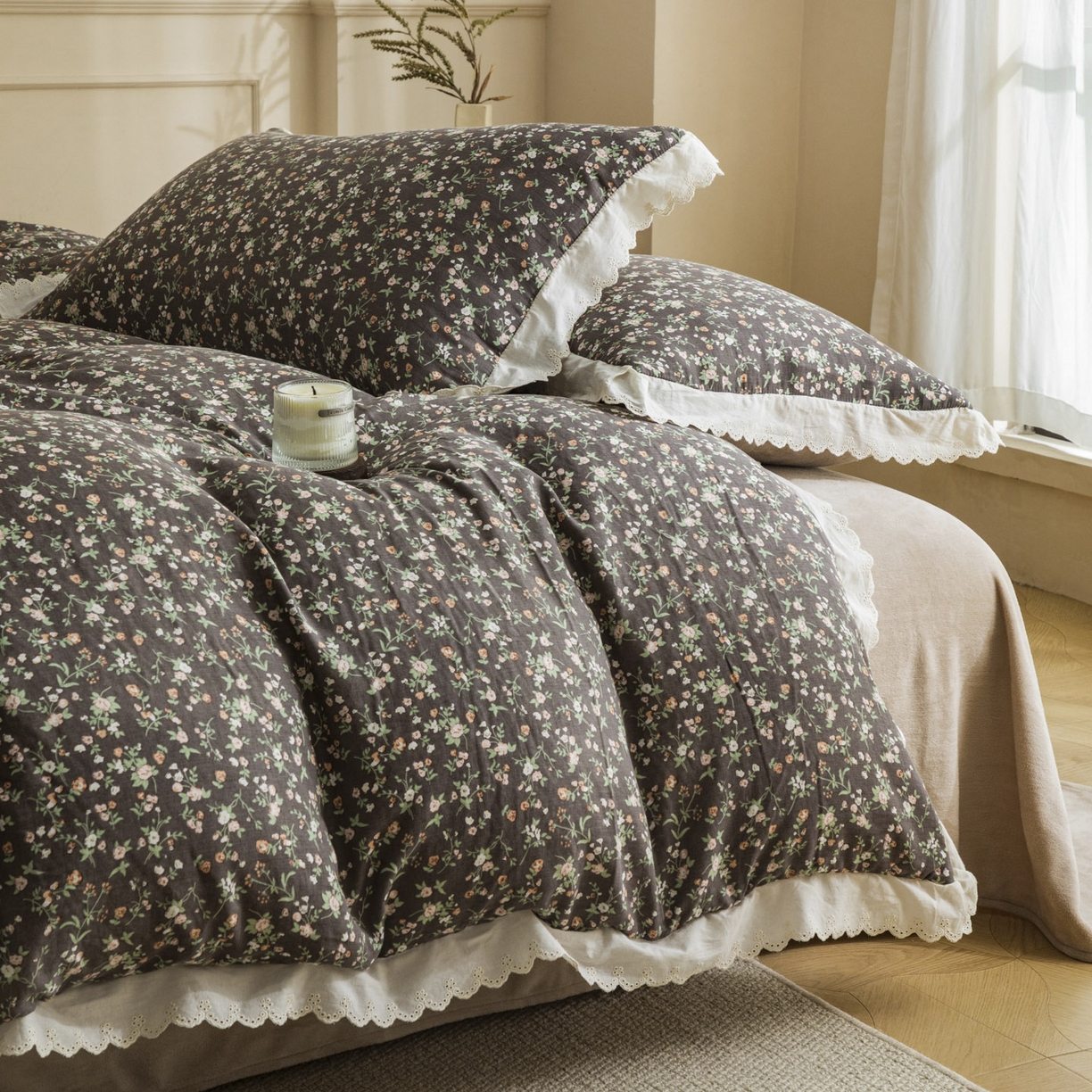 91家纺网 家纺一手货源 找家纺 （总）大境 2025秋冬新款A类全棉双层纱棉加牛奶绒四件套韩版公主风