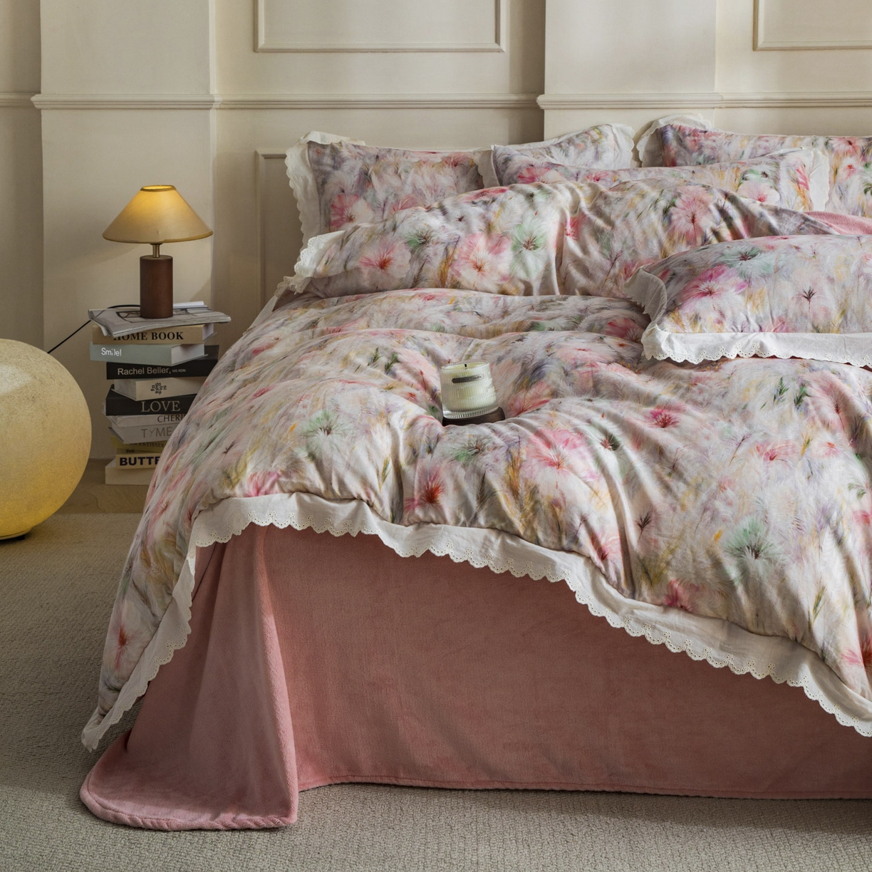 91家纺网 家纺一手货源 找家纺 大境 2025秋冬新款A类全棉双层纱棉加牛奶绒四件套韩版公主风 瑞芙丽