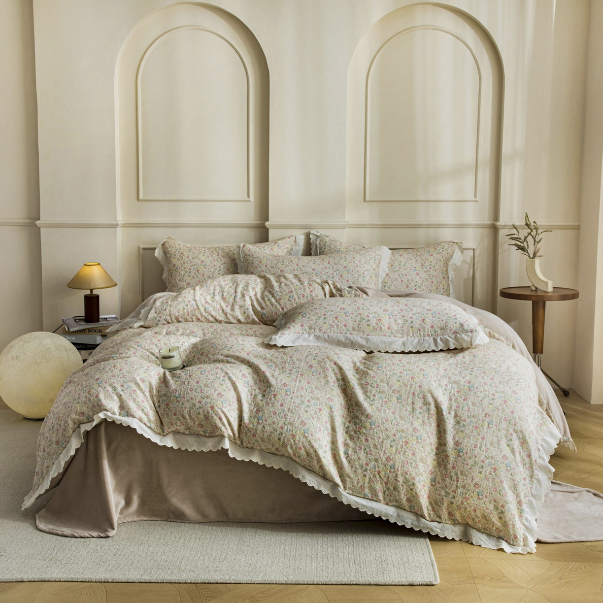 91家纺网 家纺一手货源 找家纺 大境 2025秋冬新款A类全棉双层纱棉加牛奶绒四件套韩版公主风 奈斯