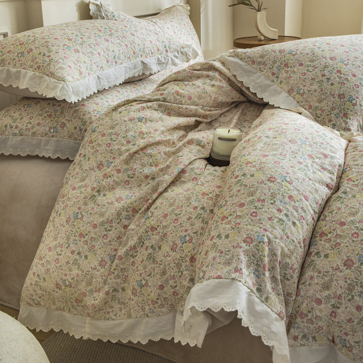 91家纺网 家纺一手货源 找家纺 大境 2025秋冬新款A类全棉双层纱棉加牛奶绒四件套韩版公主风 奈斯