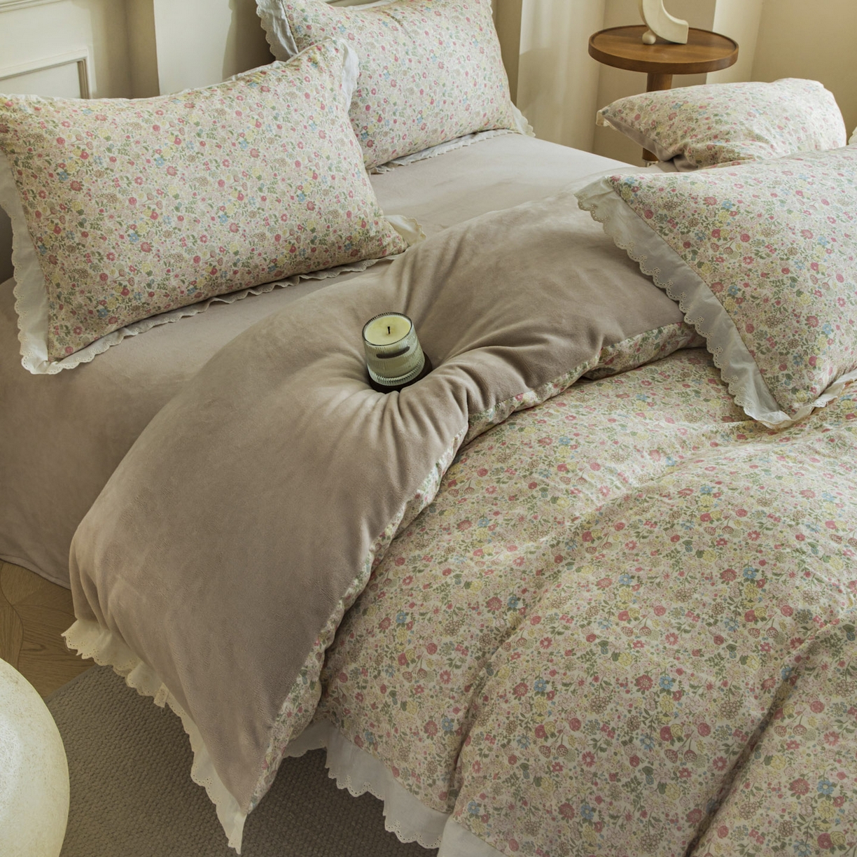 91家纺网 家纺一手货源 找家纺 大境 2025秋冬新款A类全棉双层纱棉加牛奶绒四件套韩版公主风 奈斯