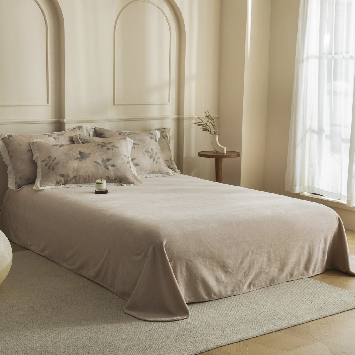 91家纺网 家纺一手货源 找家纺 大境 2025秋冬新款A类全棉双层纱棉加牛奶绒四件套韩版公主风 可颂