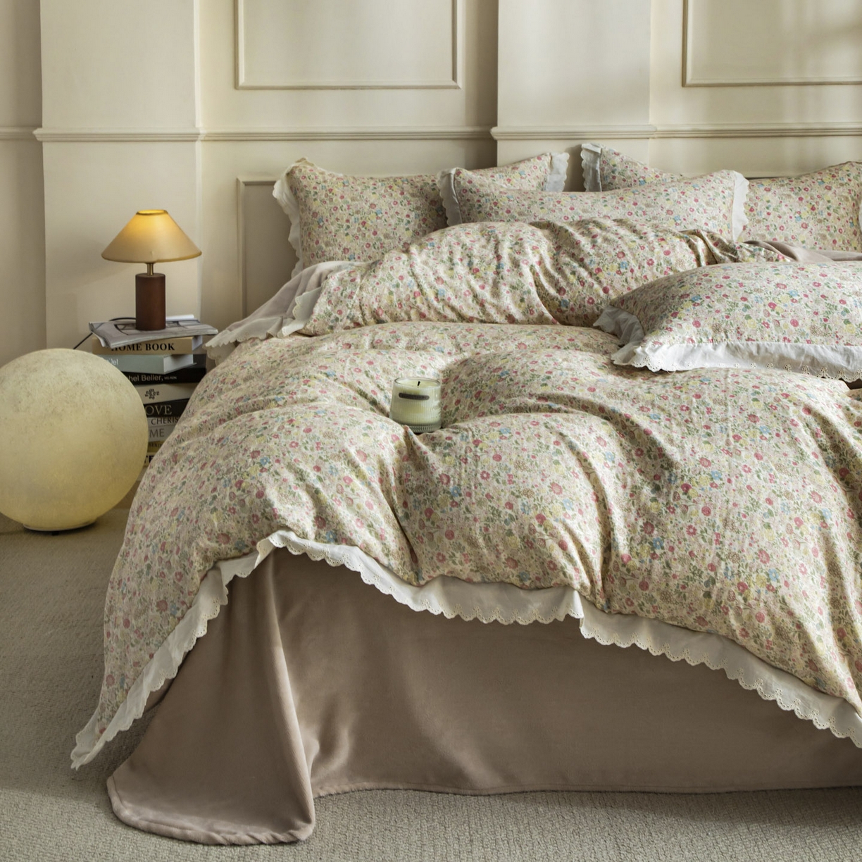 91家纺网 家纺一手货源 找家纺 大境 2025秋冬新款A类全棉双层纱棉加牛奶绒四件套韩版公主风 奈斯