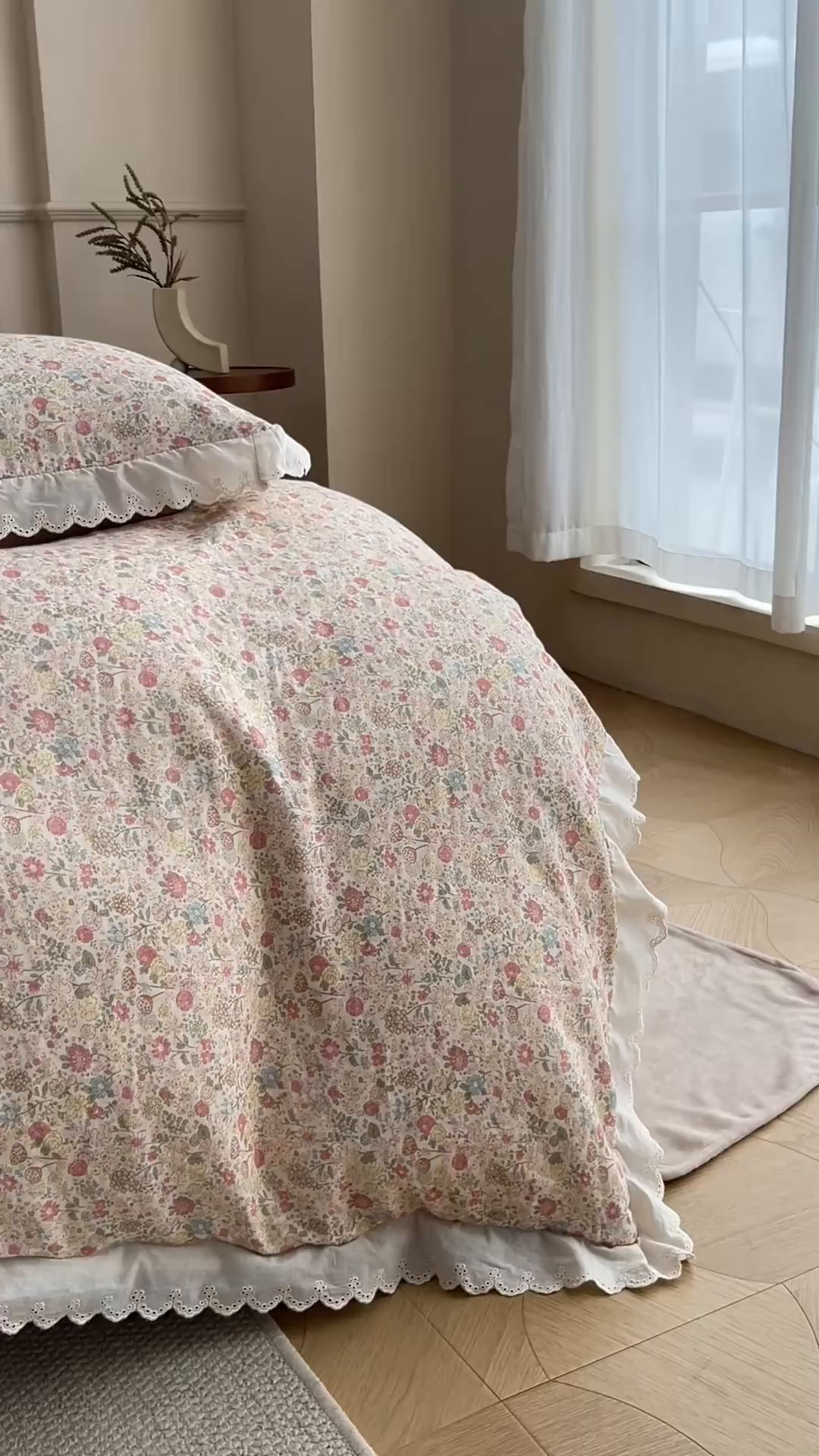 91家纺网 家纺一手货源 找家纺 大境 2025秋冬新款A类全棉双层纱棉加牛奶绒四件套韩版公主风 奈斯