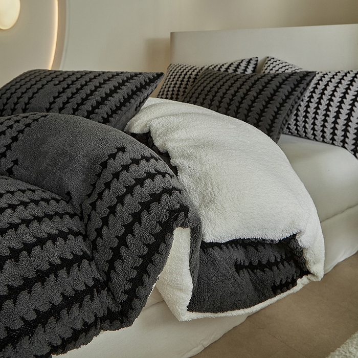 91家纺网 家纺一手货源 找家纺 温宁家纺 2025新款步步高被套毯毛毯盖毯三件套单被套可配枕套 三件套-步步高复古灰