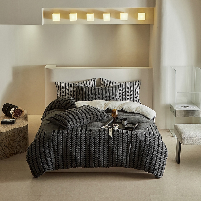 温宁家纺 2025新款步步高被套毯毛毯盖毯三件套单被套可配枕套 三件套-步步高复古灰