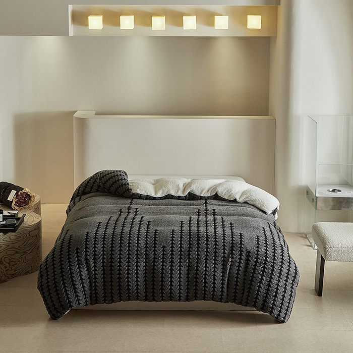 91家纺网 家纺一手货源 找家纺 温宁家纺 2025新款步步高被套毯毛毯盖毯三件套单被套可配枕套 三件套-步步高复古灰