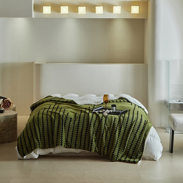 91家纺网 家纺一手货源 找家纺 温宁家纺 2025新款步步高被套毯毛毯盖毯三件套单被套可配枕套 三件套-步步高军绿