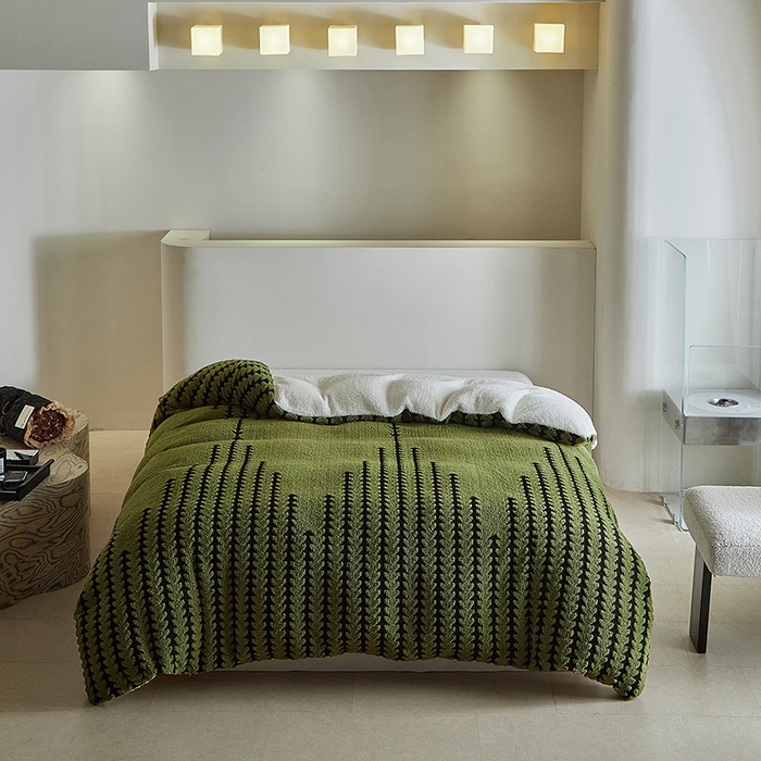 91家纺网 家纺一手货源 找家纺 温宁家纺 2025新款步步高被套毯毛毯盖毯三件套单被套可配枕套 三件套-步步高军绿