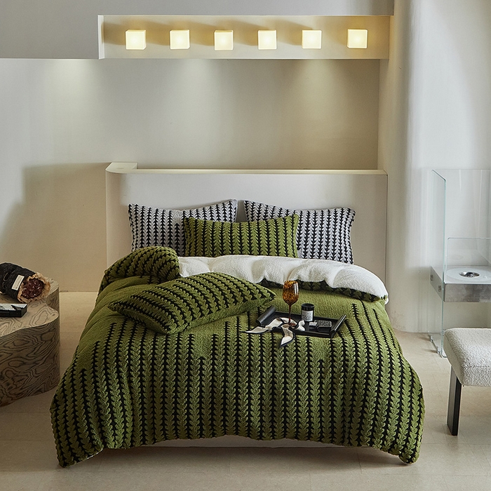 温宁家纺 2025新款步步高被套毯毛毯盖毯三件套单被套可配枕套 三件套-步步高军绿