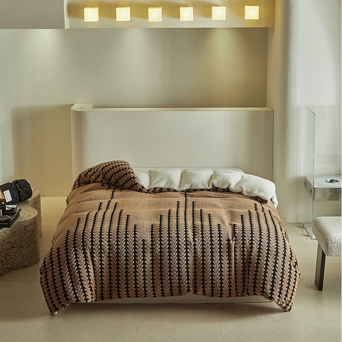 91家纺网 家纺一手货源 找家纺 温宁家纺 2025新款步步高被套毯毛毯盖毯三件套单被套可配枕套 三件套-步步高咖色