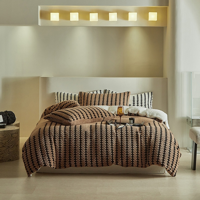 91家纺网 家纺一手货源 找家纺 温宁家纺 2025新款步步高被套毯毛毯盖毯三件套单被套可配枕套 三件套-步步高咖色