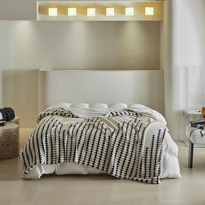 91家纺网 家纺一手货源 找家纺 温宁家纺 2025新款步步高被套毯毛毯盖毯三件套单被套可配枕套 三件套-步步高米白