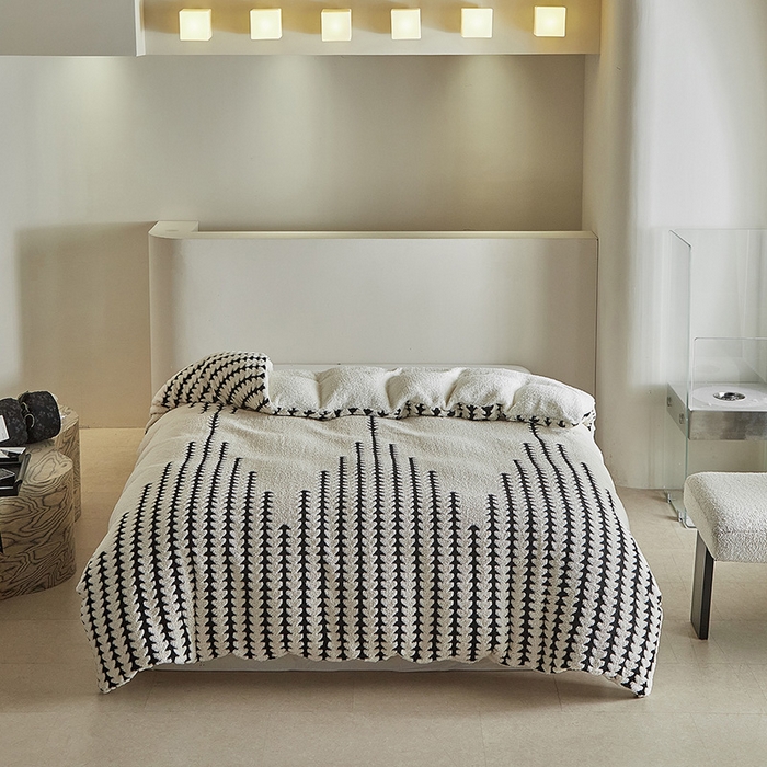 91家纺网 家纺一手货源 找家纺 温宁家纺 2025新款步步高被套毯毛毯盖毯三件套单被套可配枕套 三件套-步步高米白