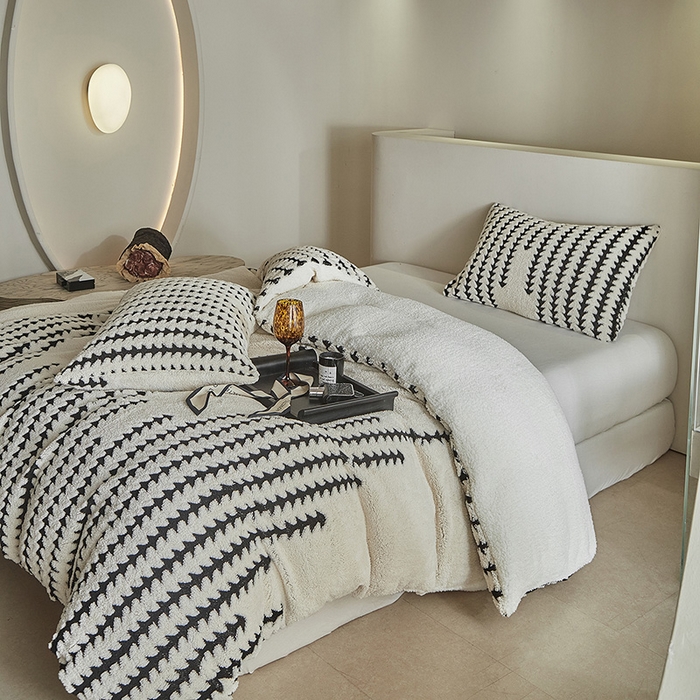 91家纺网 家纺一手货源 找家纺 温宁家纺 2025新款步步高被套毯毛毯盖毯三件套单被套可配枕套 三件套-步步高米白