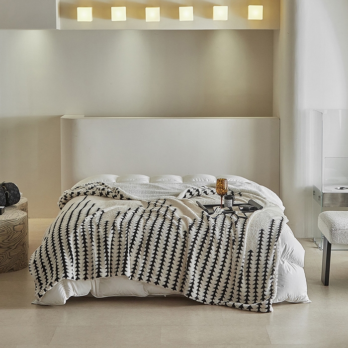 91家纺网 家纺一手货源 找家纺 温宁家纺 2025新款步步高被套毯毛毯盖毯三件套单被套可配枕套 三件套-步步高米白