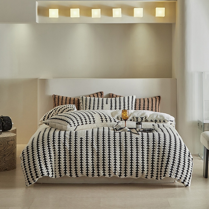 温宁家纺 2025新款步步高被套毯毛毯盖毯三件套单被套可配枕套 三件套-步步高米白