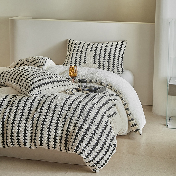 91家纺网 家纺一手货源 找家纺 温宁家纺 2025新款步步高被套毯毛毯盖毯三件套单被套可配枕套 三件套-步步高米白