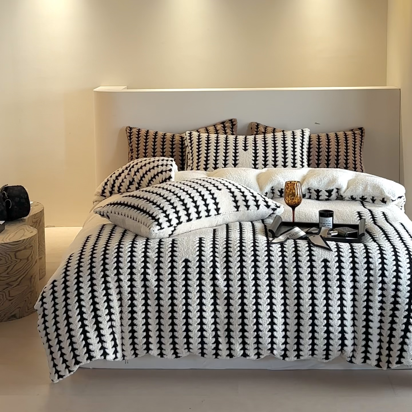 91家纺网 家纺一手货源 找家纺 温宁家纺 2025新款步步高被套毯毛毯盖毯三件套单被套可配枕套 三件套-步步高米白