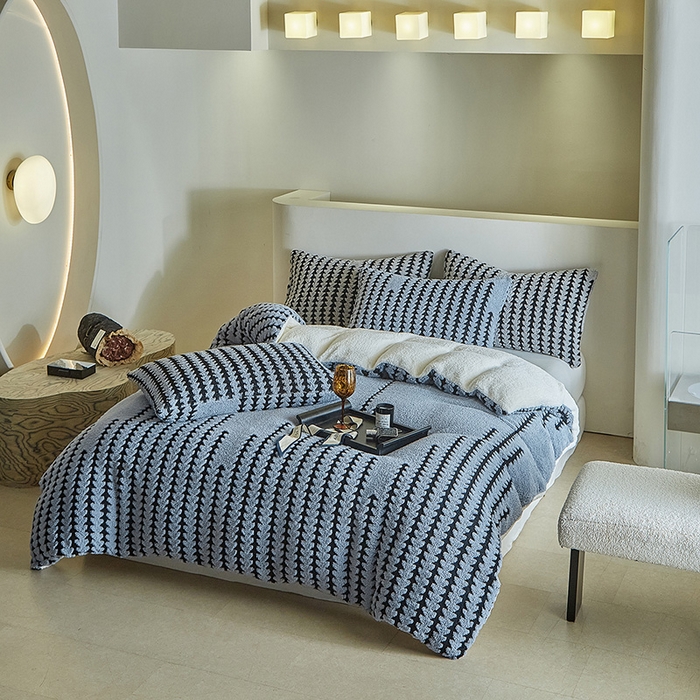 91家纺网 家纺一手货源 找家纺 温宁家纺 2025新款步步高被套毯毛毯盖毯三件套单被套可配枕套 三件套-步步高雾蓝