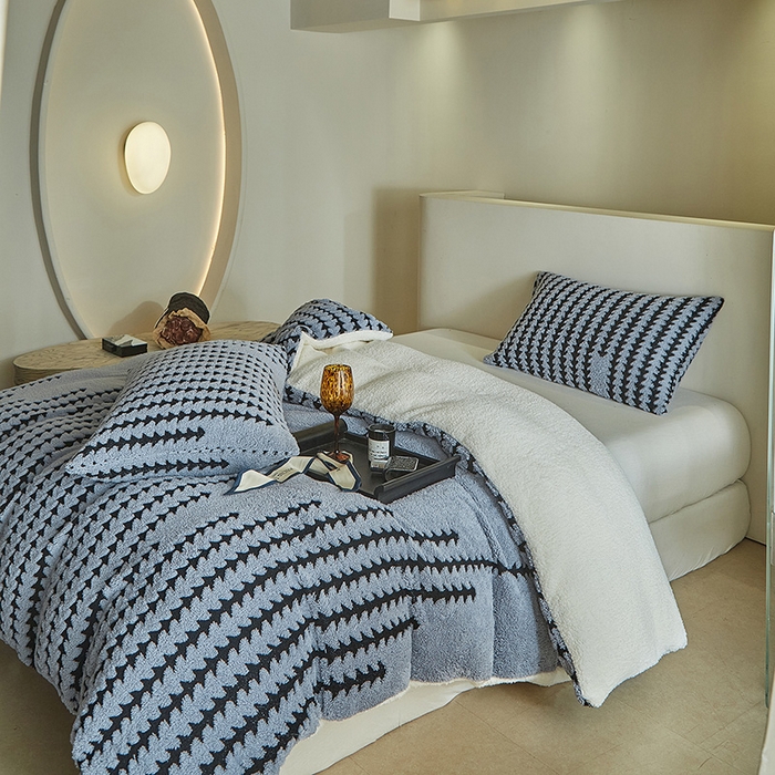 91家纺网 家纺一手货源 找家纺 温宁家纺 2025新款步步高被套毯毛毯盖毯三件套单被套可配枕套 三件套-步步高雾蓝