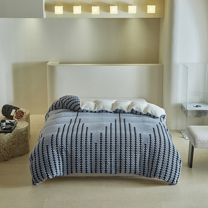 91家纺网 家纺一手货源 找家纺 温宁家纺 2025新款步步高被套毯毛毯盖毯三件套单被套可配枕套 三件套-步步高雾蓝